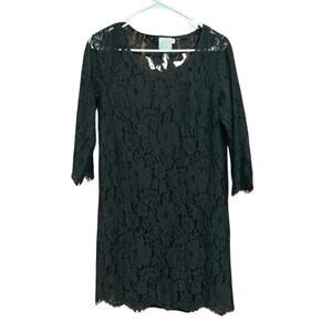 HD in Paris Anthropologie Lace Dress Elegant Cocktail Party 3/4‎ Sleeve Black  M